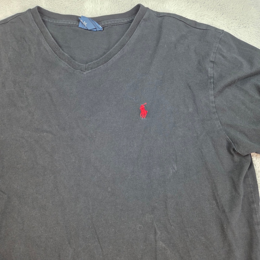 Polo Ralph Lauren V-Neck T-Shirt Mens L Red Pony Logo Short Sleeve Cotton Black